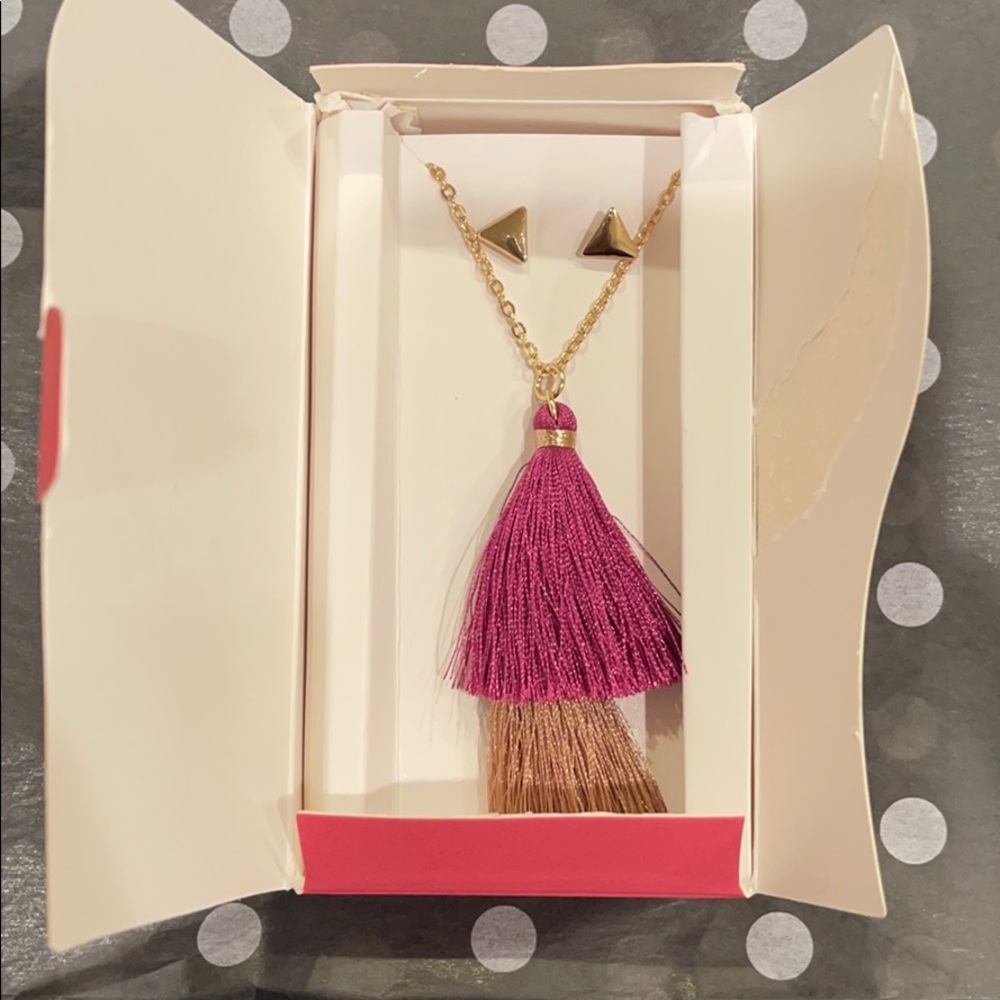 Lily Sky Tassel necklace with stud earrings